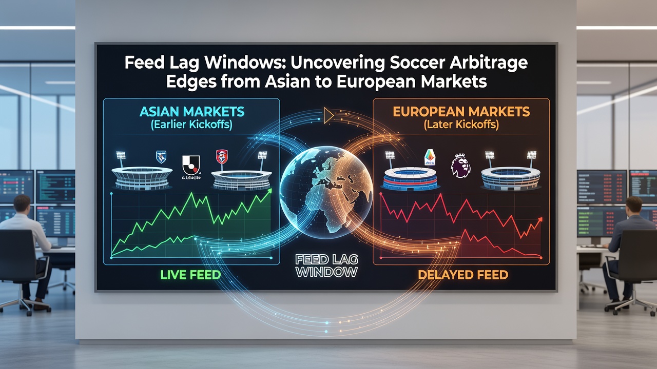 Split screen display of Asian and European soccer odds feeds with highlighted lag intervals