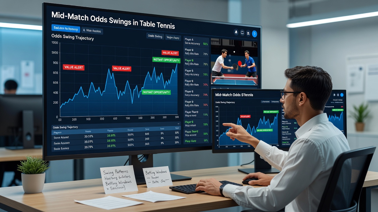 Close-up of laptop screen displaying table tennis live odds comparison across multiple bookmakers