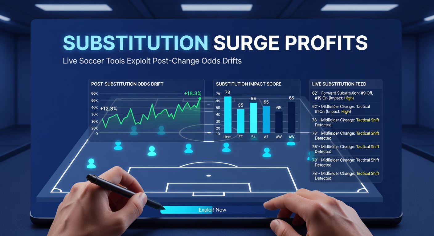 Graph illustrating odds drift patterns in a live soccer match following a game-changing substitution, with arbitrage opportunity highlighted