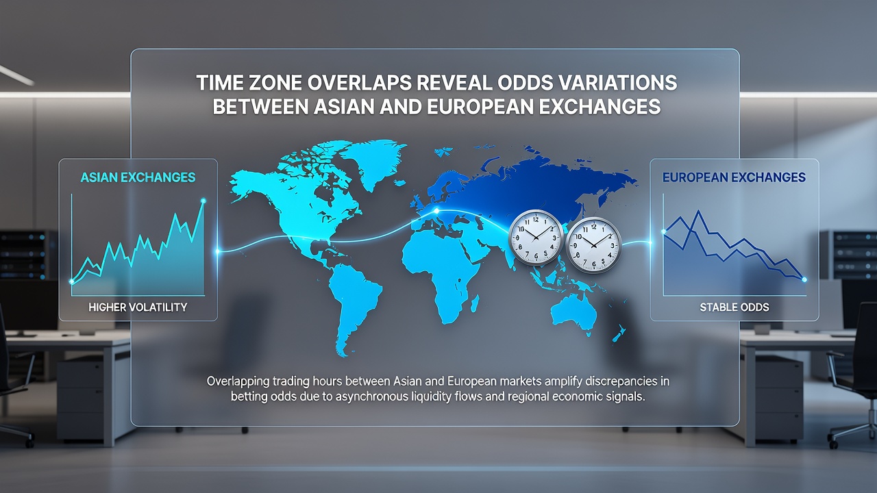 Infographic illustrating daily trading windows and corresponding odds spreads across continents